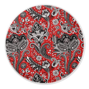 Rot Schwarz & Weiß Blumen Paisley Bohemian Boho Keramikknauf