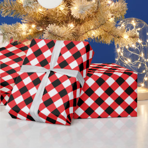 Rot-Schwarz-Weiß-Diagonales Quadratmuster Geschenkpapier