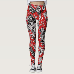 Rot Schwarz & Weiß Floral Paisley Bohemian Boho Leggings
