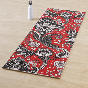 Rot Schwarz & Weiß Floral Paisley Bohemian Boho Yogamatte