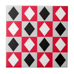 Rot Schwarz Weiß Geometrischer Rhombus Diamant Fliese