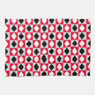 Rot Schwarz Weiß Geometrischer Rhombus Diamant Geschirrtuch