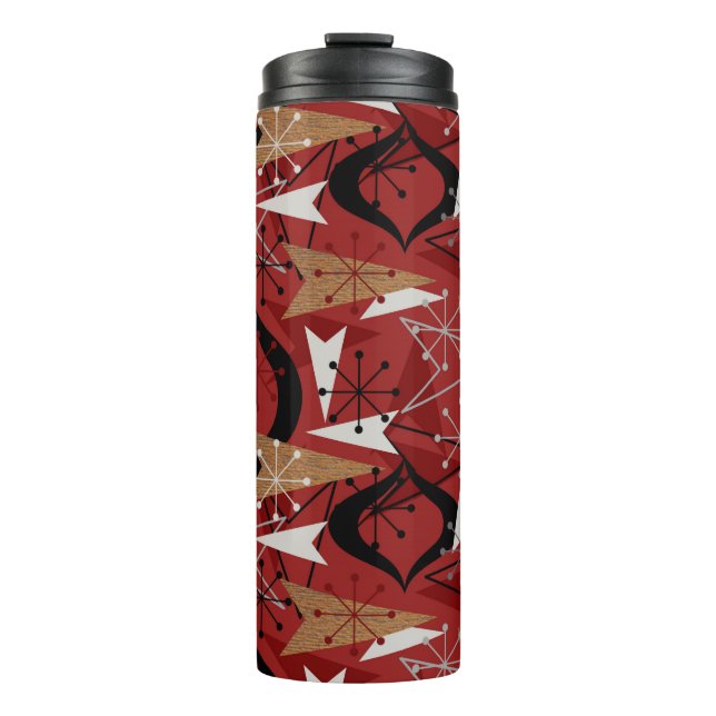 Rot, Schwarz, Weiß, Imitat Holz | Atomisches Mitte Thermosbecher (Vorderseite)