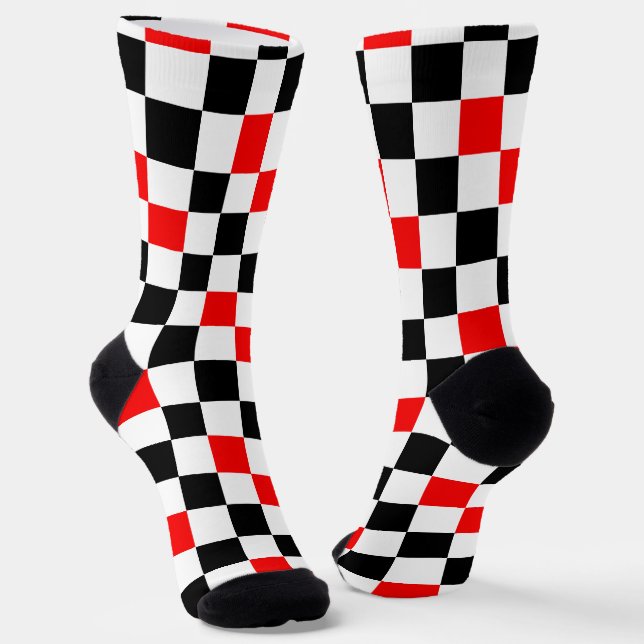 Rot Schwarz Weiß kariertes Musterdesign  Socken (Gewinkelt)