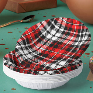 Rot Schwarz Weiß Kariertes Tartan Muster Design Pappteller