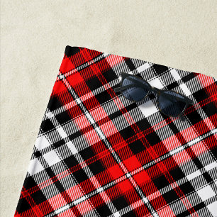 Rot Schwarz Weiß Kariertes Tartan Muster Design  Strandtuch