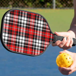 Rot-Schwarz-Weiß kariertes Tartanmuster Design  Pickleball Schläger