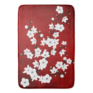 Rot-Schwarz-Weiß-Kirsch-Blossom Badematte