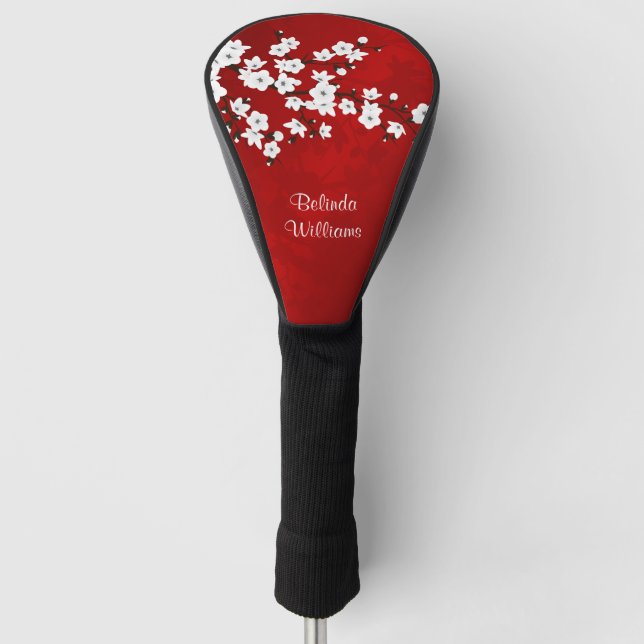 Rot-Schwarz-Weiß-Kirschblossom Golf Headcover (Vorderseite)