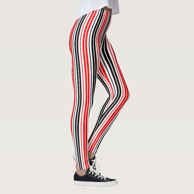 Rot Schwarz Weiß Streifen Muster Design  Leggings (Rechts)