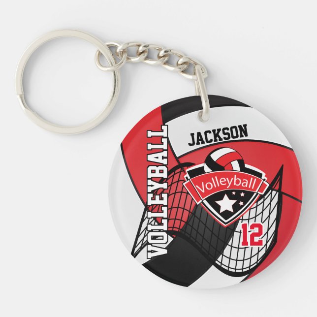 Rot, Schwarz, Weiß und Volleyball-Design Schlüsselanhänger (Vorderseite)
