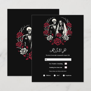 Rot & Schwarz Weiße Rosen Skelett Hochzeit RSVP Einladung
