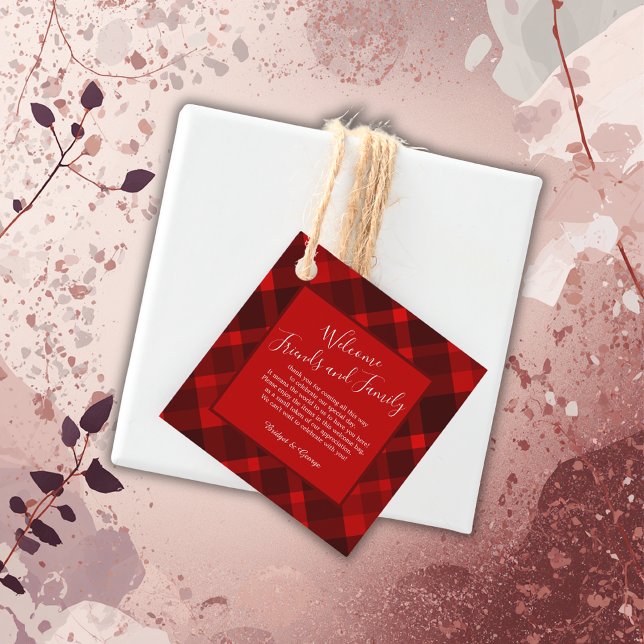 Rot-Schwarz-Zellitiktratan-Hochzeitsmuster Geschenkanhänger (Von Creator hochgeladen)