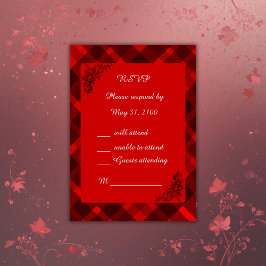 Rot-Schwarz-Zellitiktratan-Hochzeitsmuster RSVP Karte