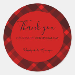 Rot-Schwarz-Zellitiktratan-Hochzeitsmuster Runder Aufkleber