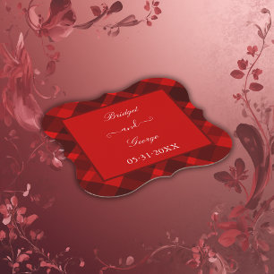 Rot-Schwarz-Zellitiktratan-Hochzeitsmuster Untersetzer