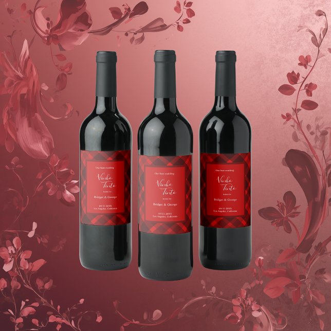 Rot-Schwarz-Zellitiktratan-Hochzeitsmuster Weinetikett (Von Creator hochgeladen)