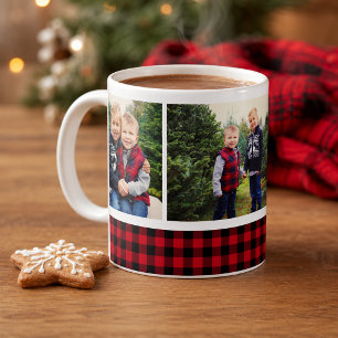 Rot-Schwarze Buffalo-Karo-Weihnachts-Fotocollage Kaffeetasse