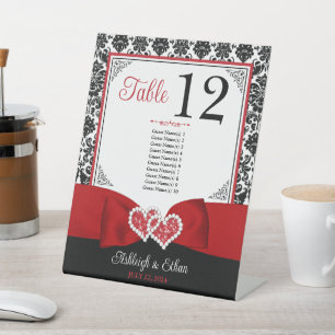 Rot, Schwarze Liebe Herz Hochzeit Tischnummer Sockelschild