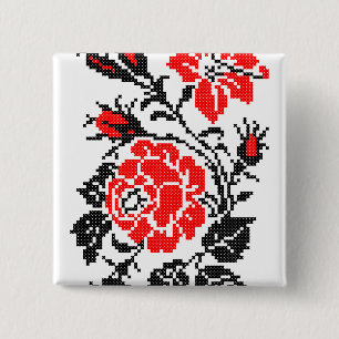 Rot&Schwarze Rosen Kreuzstich Russisches Muster Button