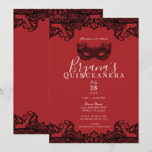 Rot & Schwarze Schleifen Maskerade 15 15. Quinceañ Einladung