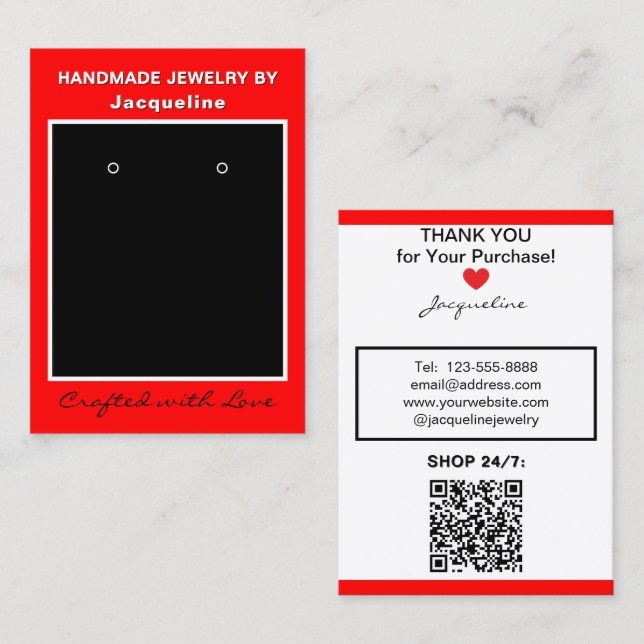 Rot-Schwarze Schmuck-Ohrhänger-Website-QR-Code Visitenkarte (Vorne/Hinten)