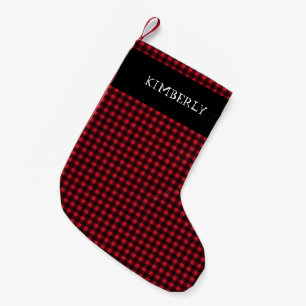 Rot-Schwarzer Tartan-Buffalo-Karo Name Personalisi Kleiner Weihnachtsstrumpf
