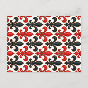 Rot-schwarzes Barock-Lilienmuster-Design  Postkarte