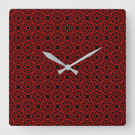 Rot-schwarzes geometrisches nahtloses Muster Quadratische Wanduhr