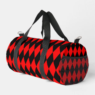 Rot-schwarzes Harlekin-Diamant-Schachbrett-Design Duffle Bag