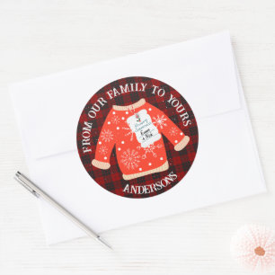 Rot-schwarzes Karo-hässliches Weihnachtsshirt Cute Runder Aufkleber
