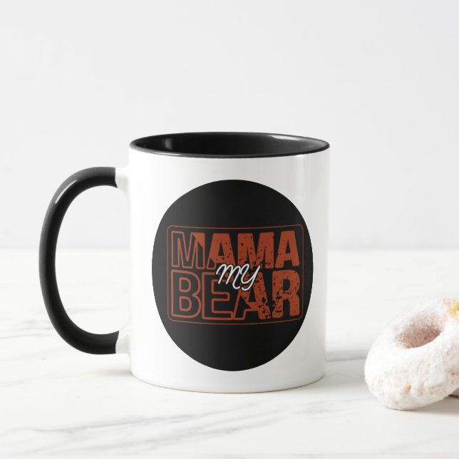 Rot-Schwarzes Retro-Bär-Mama-Design Tasse (Mit Donut)