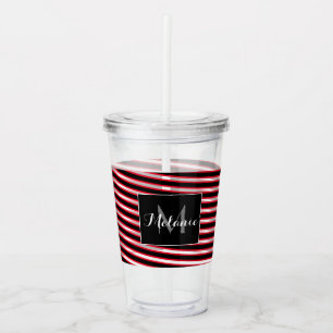 Rot-Schwarzes Spiralschleifen-Stripes-Monogramm in Acryltrinkbecher