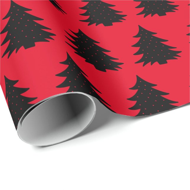 Rot| Schwarzes Weihnachtsbaumpapier Geschenkpapier (Rolleneckpunkt)