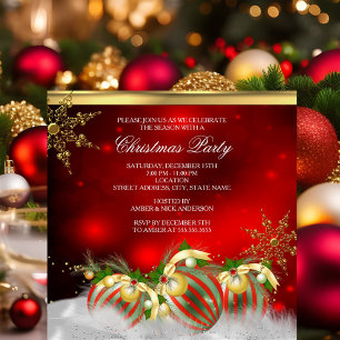 Rot Silber Gold Holly-Kugeln Weihnachtsfeier 3 Einladung