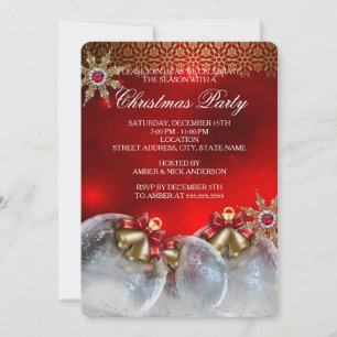Rot Silber Gold Holly-Kugeln Weihnachtsfeier new3 Einladung