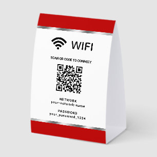 Rot Silber QR-Code Wifi-Netzwerk und Passwort Tischaufsteller