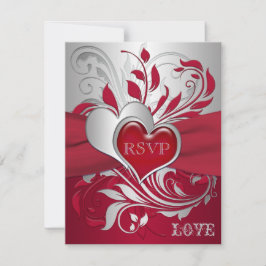 Rot, Silber-Rollen, Herz-RSVP-Karte RSVP Karte