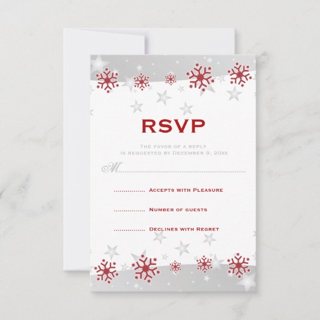 Rot-Silber-Schneeflocken-Hochzeit RSVP (Vorderseite)