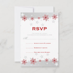 Rot-Silber-Schneeflocken-Hochzeit RSVP Karte