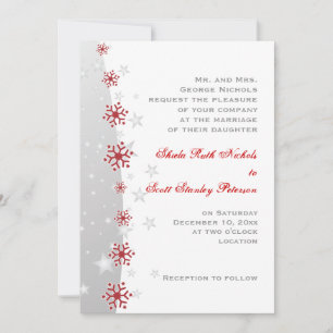 Rot-Silber-Weiß-Schneeflocke Hochzeitseinladung Einladung
