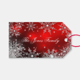 Rot Silber Winter Wonderland Weihnachten 2 Geschenkanhänger