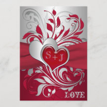 Rot, silberne Rollen, Herzen, die Einladung