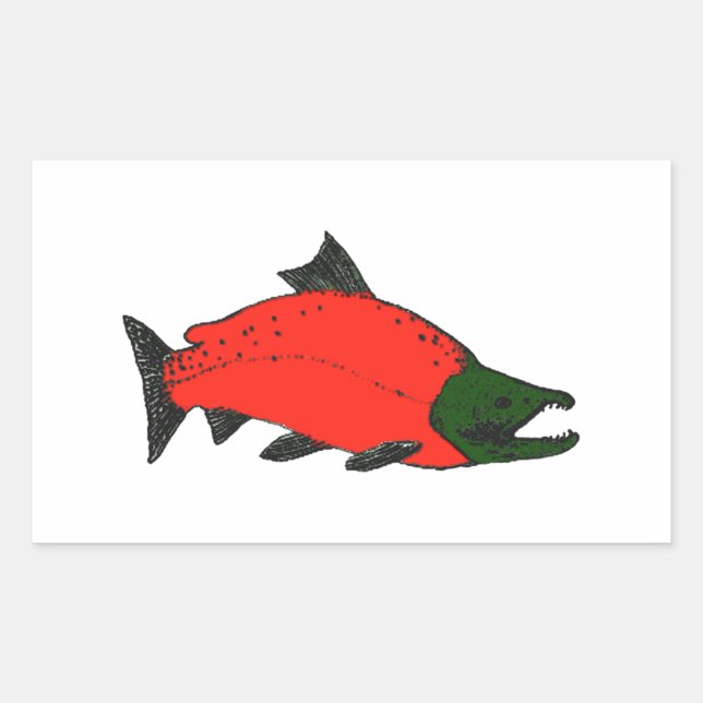 Rot - Sockeye Lachs Kunst Rechteckiger Aufkleber (Vorderseite)