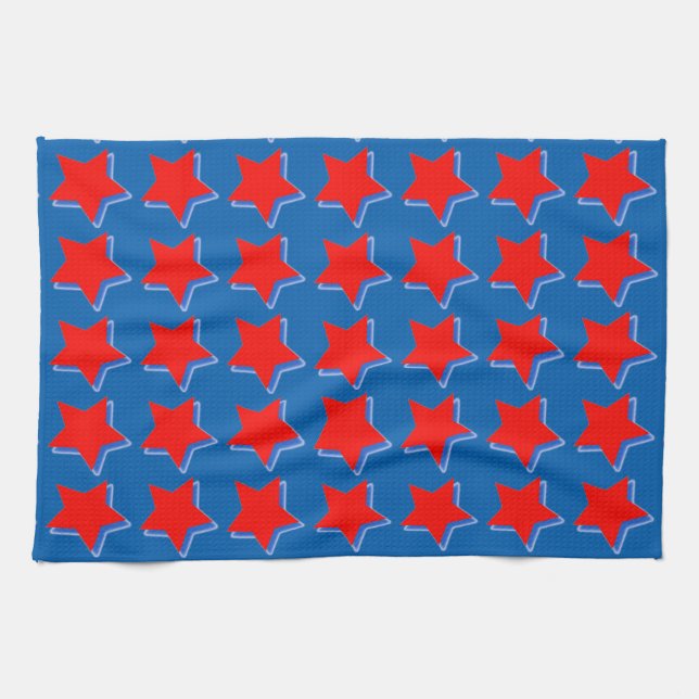 Rot spielt auf blauem an Hand des Geschirrtuch (Horizontal)