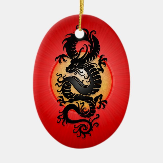 Rot sprengte chinesischen Drachen Keramikornament (Vorne)