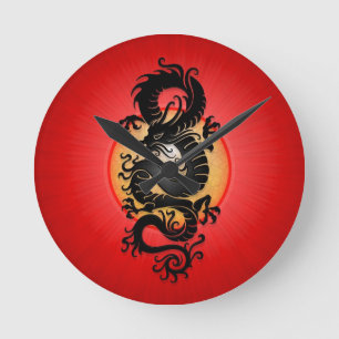 Rot sprengte chinesischen Drachen Runde Wanduhr