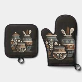 Rot Stitched Elegance: Silver Quilted Oven Mitt & Ofenhandschuh & Topflappen-Set