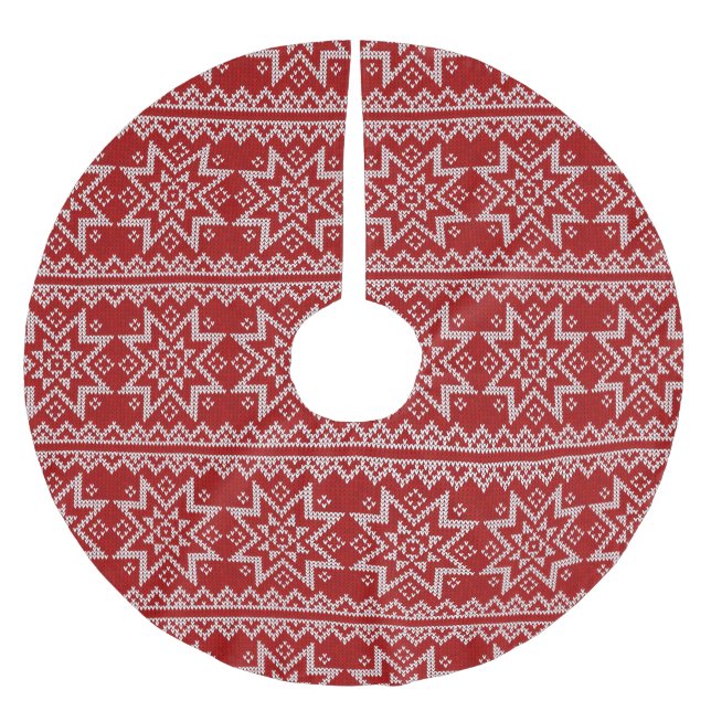 Rot strickte Sterne Polyester Weihnachtsbaumdecke (Vorderseite)