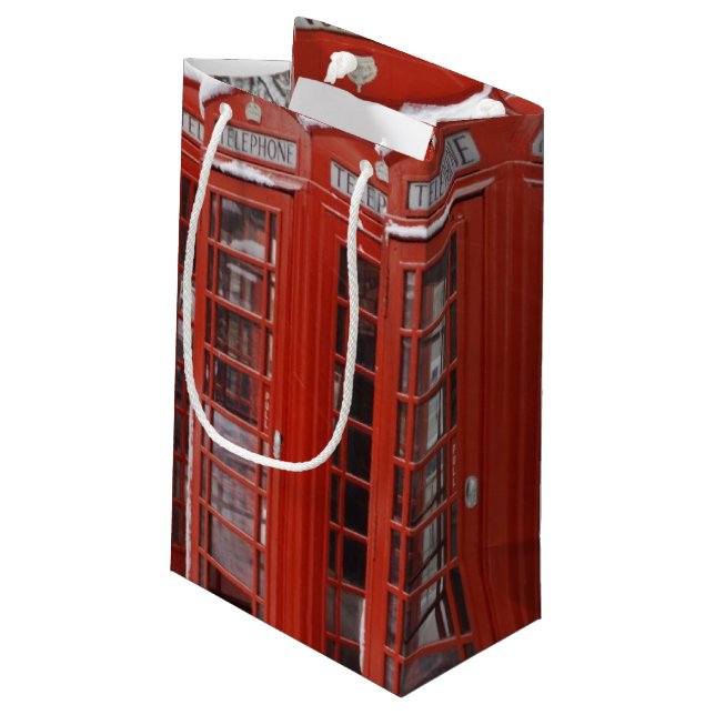 Rot telefoniert nahe Big Ben Kleine Geschenktüte (Rückseite Schrägansicht)